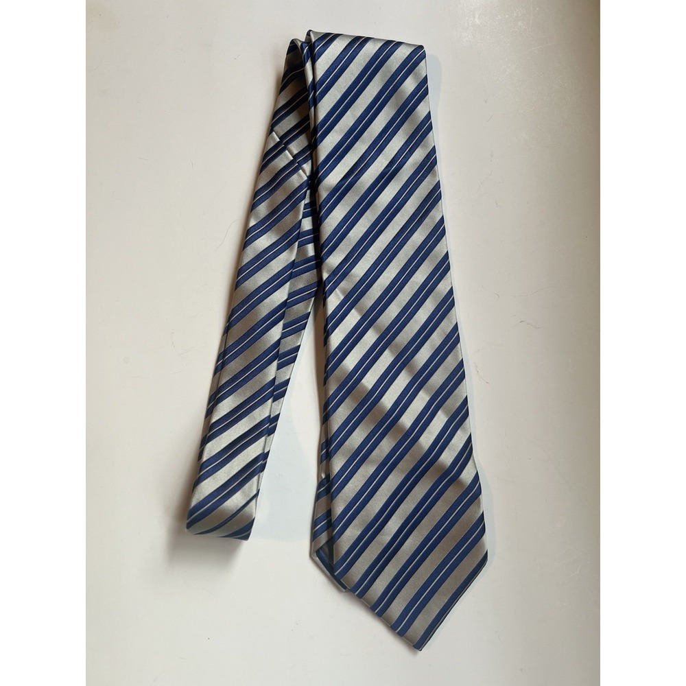 Charvet Vendrome Silk Luxury Gold Blue Stripe Made in France Tie